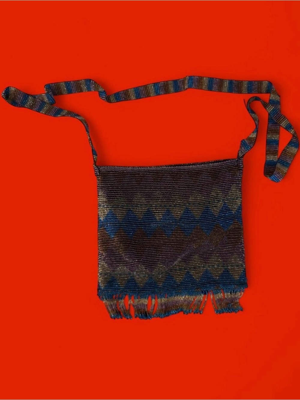 Beaded Crossbody Bag in Blue and Brown